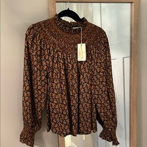 Doen Floral Smocked Blouse - Black and Brown